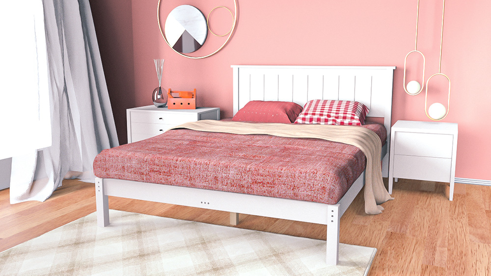 Queen Size Platform Bed Frame with Headboard and Wooden Slats Support (Only Frame) - White
