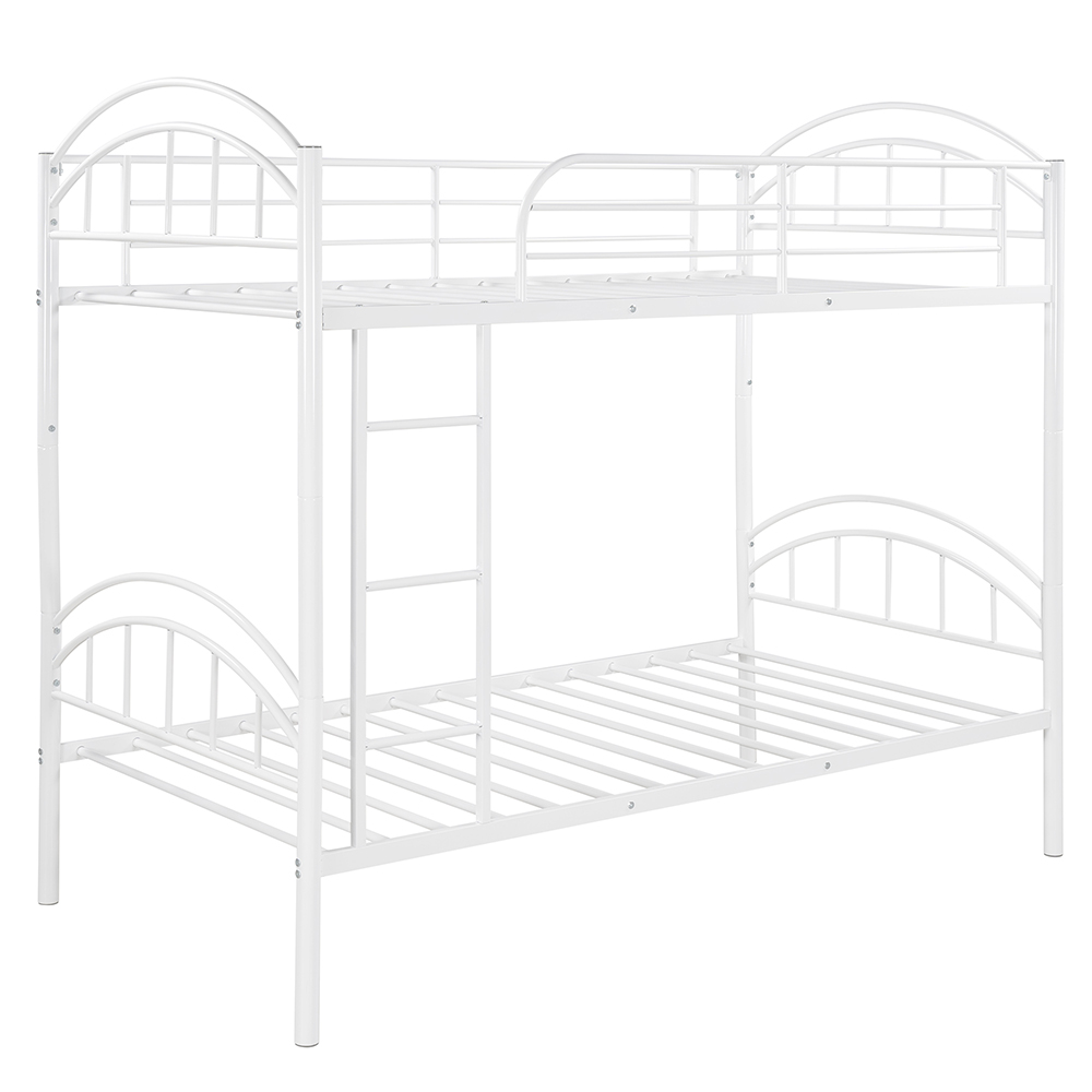 Twin-Over-Twin Size Splittable Bunk Bed Frame with Ladder, and Metal Slats Support, for Kids, Teens, Boys, Girls (Frame Only) - White