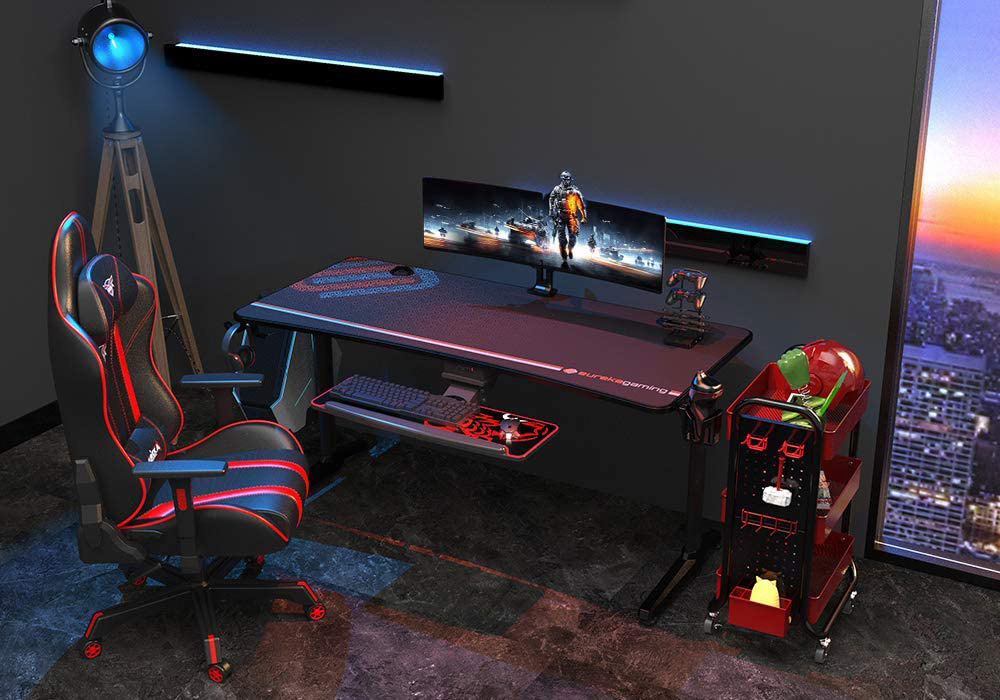 Home Office 60" Gaming Desk with Metal Frame, for Game Room, Small Space, Study Room - Black