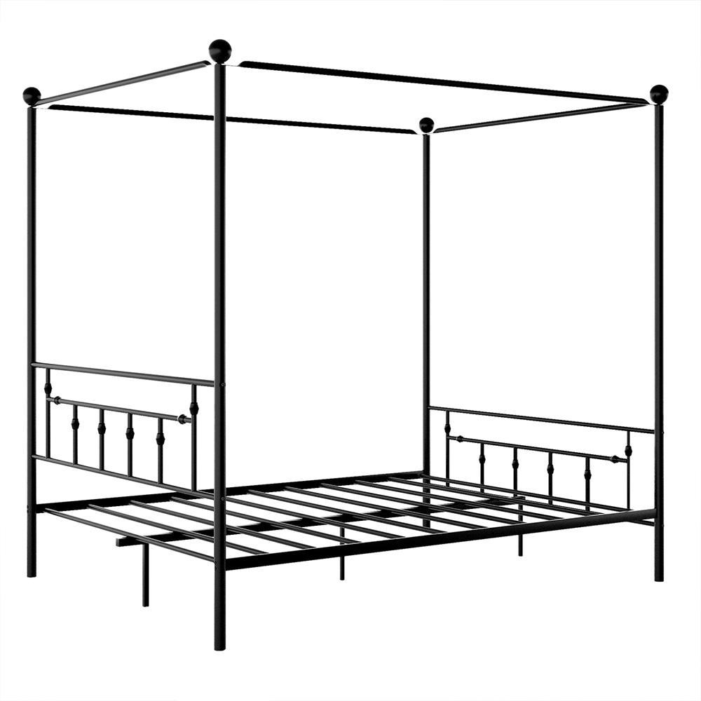 Queen Size Canopy Platform Bed Frame with Headboard and Metal Slats Support, No Box Spring Needed (Only Frame) - Black