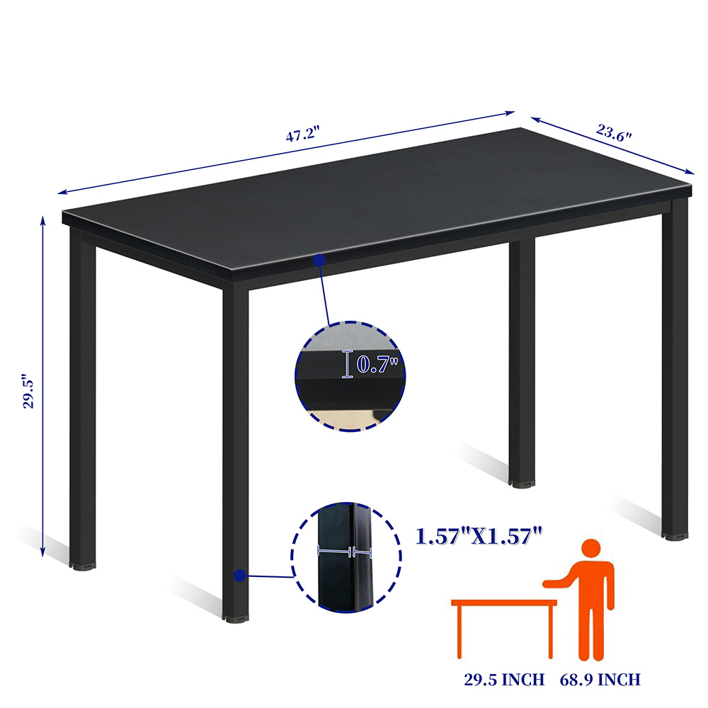 Home Office 47" Computer Desk with MDF Tabletop and Metal Frame, for Game Room, Small Space, Study Room - Black