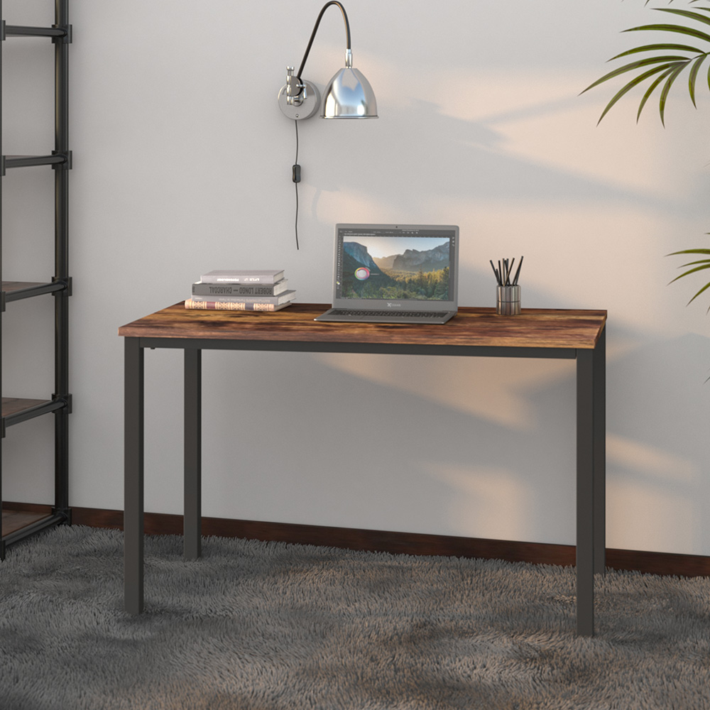 Home Office 47" Computer Desk with MDF Tabletop and Metal Frame, for Game Room, Small Space, Study Room - Brown