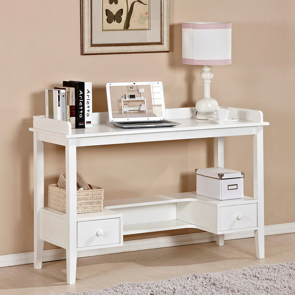 Home Office 46" Computer Desk with 2 Storage Drawers, and MDF Frame, for Game Room, Small Space, Study Room - White