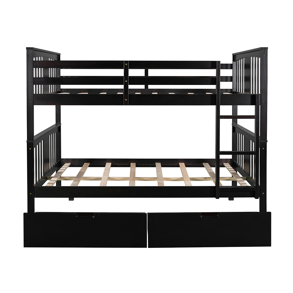 FullOverFull Size Bunk Bed Frame with 2 Storage Drawers Espresso