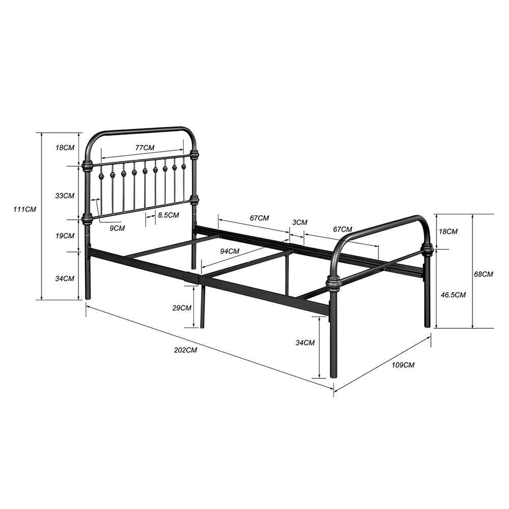 Twin Size Platform Bed Frame with Headboard and Metal Slats Support, No Box Spring Needed (Only Frame) - Black