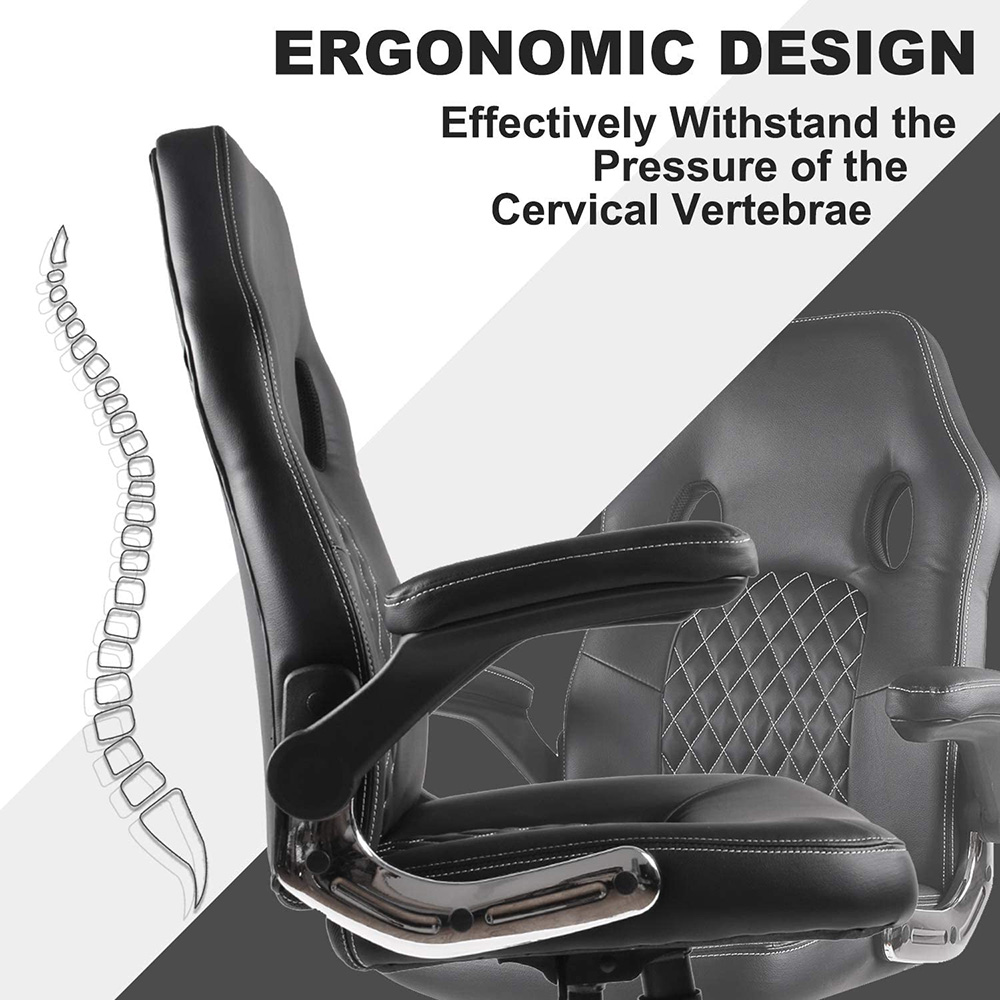 Home Office Leather Rotatable Gaming Chair Height Adjustable with Ergonomic High Backrest and Casters - Black