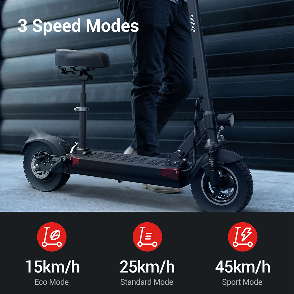 Eleglide D1 Off-road Folding Electric Scooter 10" Pneumatic Tires 500W Motor 48V 18Ah Battery 45km/h Max Speed up to 70km Max Range Front & Rear Disc Brake - Black