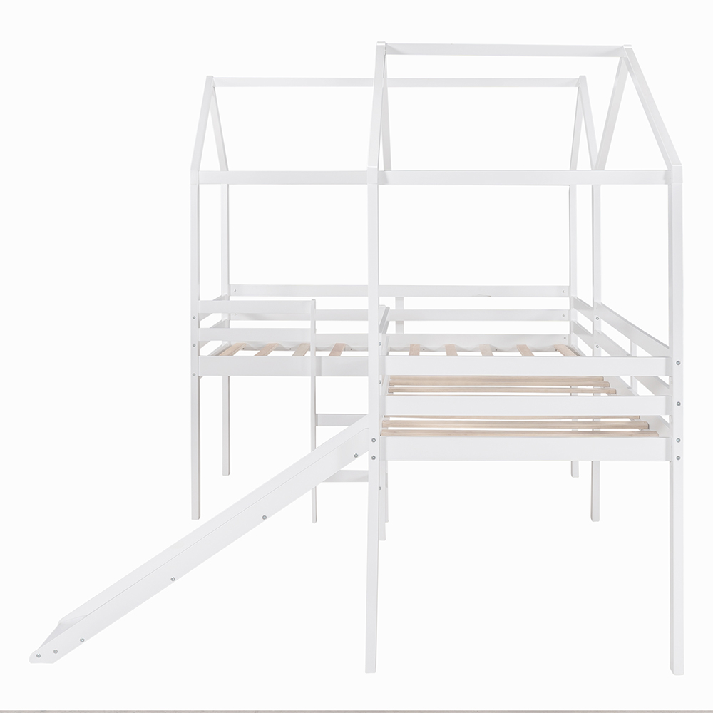 Twin-Size House-Shaped Loft Bed Frame with Slide, Ladder, and Wooden Slats Support, No Box Spring Required, for Kids, Teens, Boys, Girls (Frame Only) - White