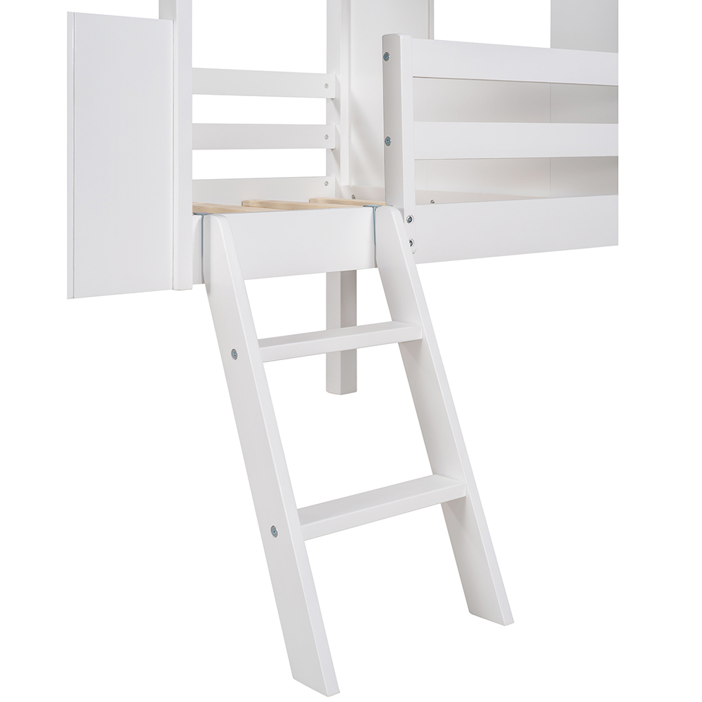 Twin-Size House-Shaped Loft Bed Frame with Two Side Windows and Wooden Slats Support, No Box Spring Required, for Kids, Teens, Boys, Girls (Frame Only) - Normal White + Normal White