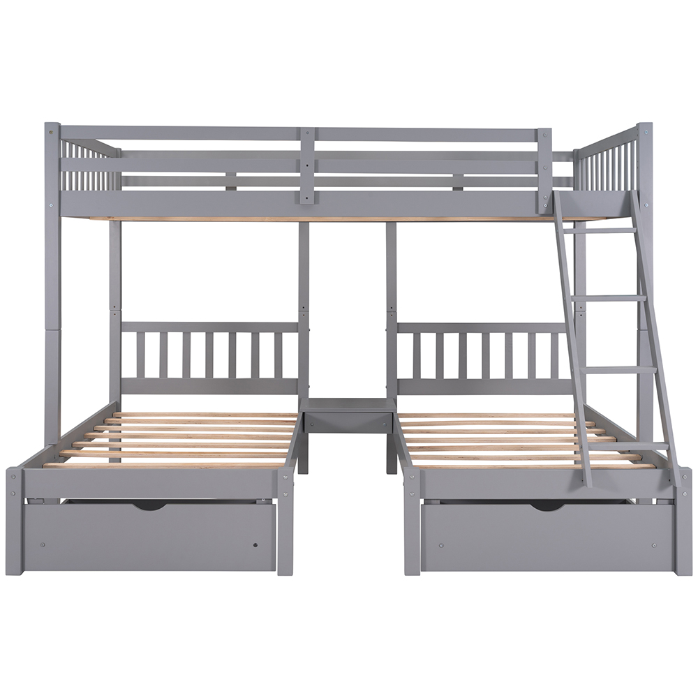 Full-Over-Twin Size Detachable Bunk Bed Frame with 2 Storage Drawers, Ladder, and Wooden Slats Support, for Kids, Teens, Boys, Girls (Frame Only) - Gray