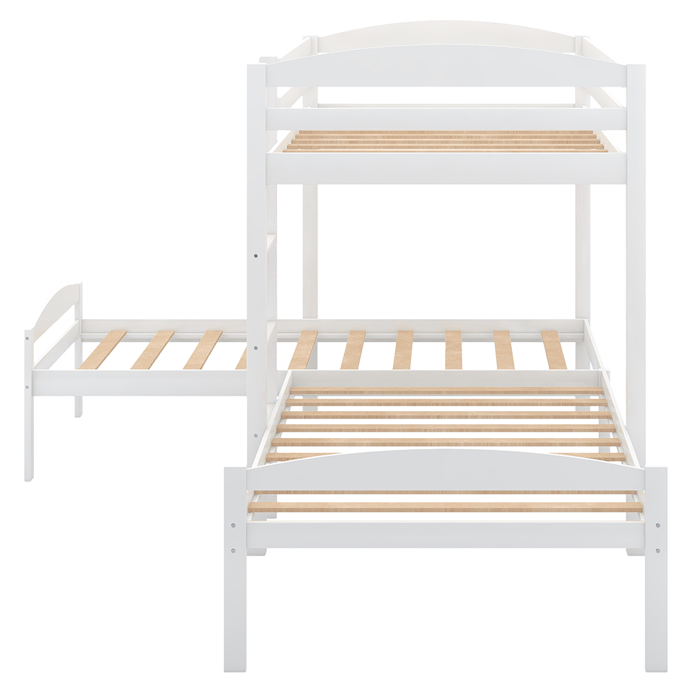 Twin-Over-Twin Size L-Shaped Bunk Bed Frame with Ladder, and Wooden Slats Support, No Spring Box Required (Frame Only) - White