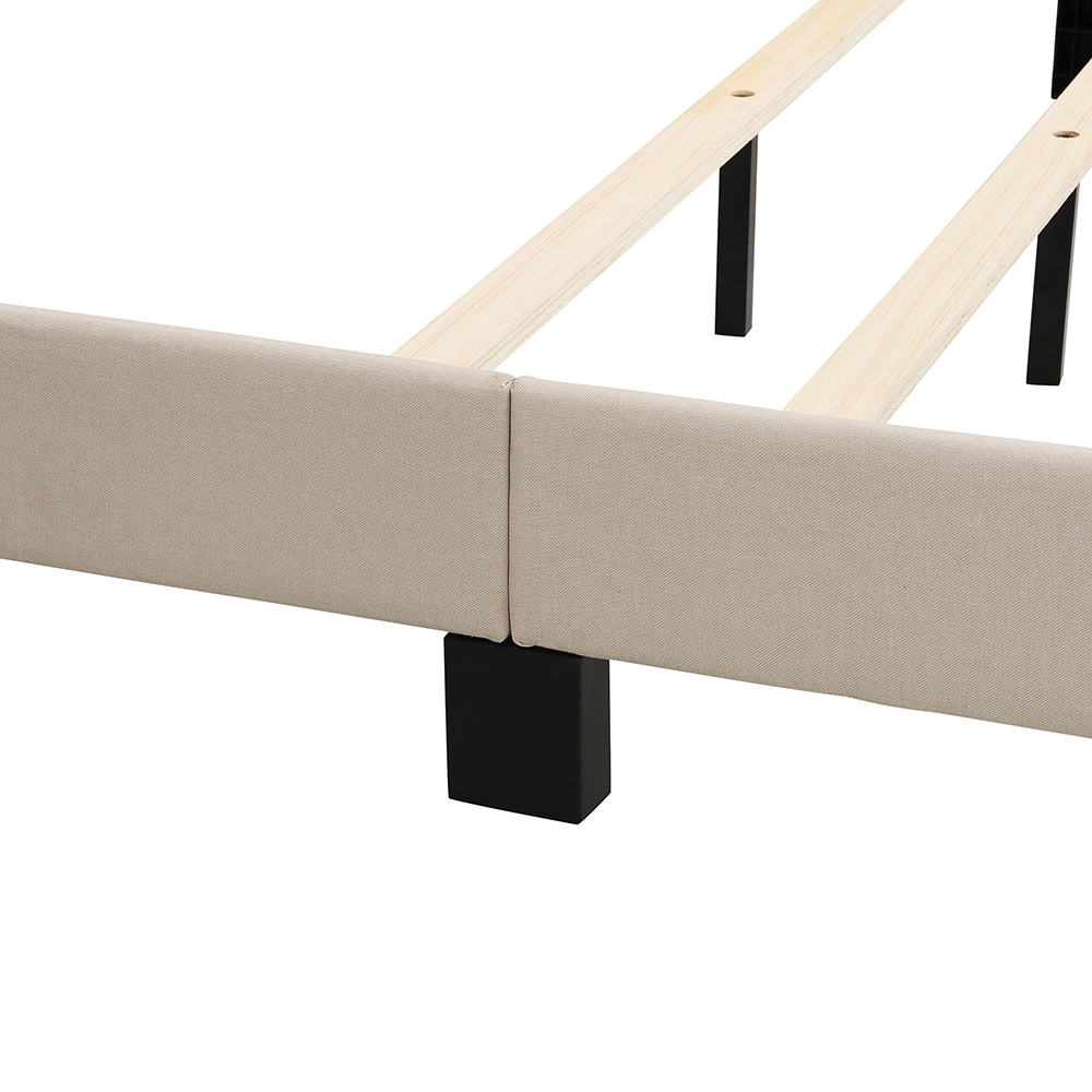 Queen-Size Linen Fabric Upholstered Platform Bed Frame with Tufted Headboard and Wooden Slats Support, Box Spring Needed (Only Frame) - Beige