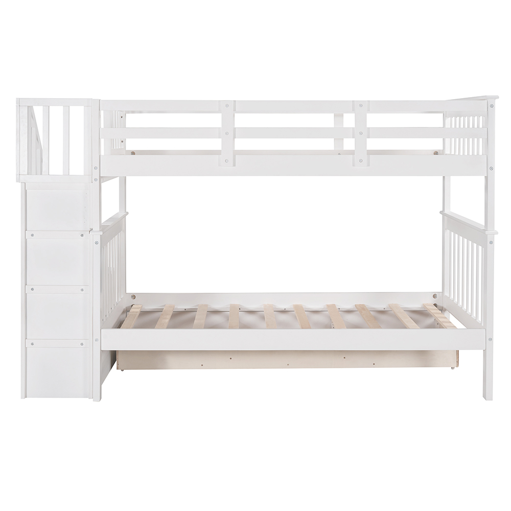 Twin-Over-Twin Size Detachable Bunk Bed Frame with Drawers, Storage Shelves, and Wooden Slats Support, for Kids, Teens, Boys, Girls (Frame Only) - White