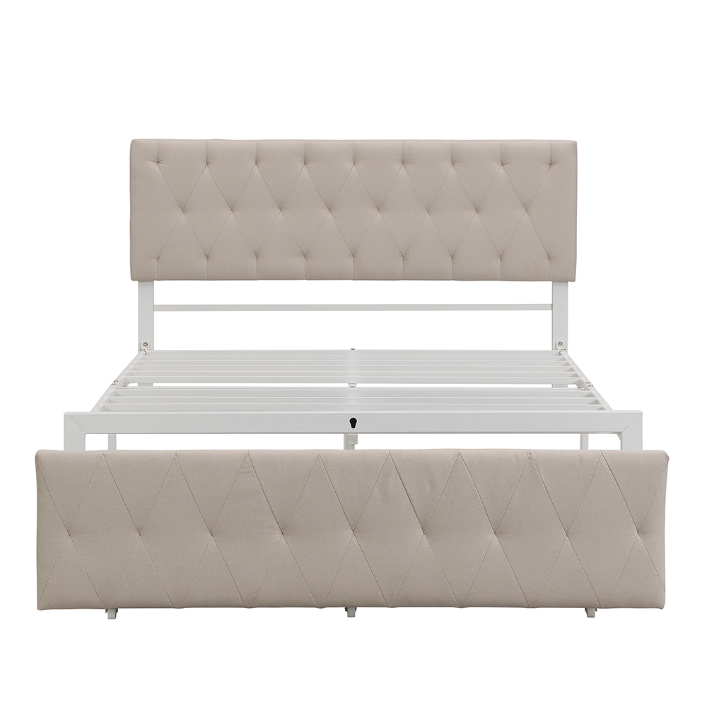 Full Size Upholstered Platform Bed Frame With Storage Drawer, Headboard, And Metal Slats Support, No Box Spring Needed (Only Frame) - Beige 8 Full Size Upholstered Platform Bed Frame with Storage Drawer, Headboard, and Metal Slats Support, No Box Spring Needed (Only Frame) - Beige