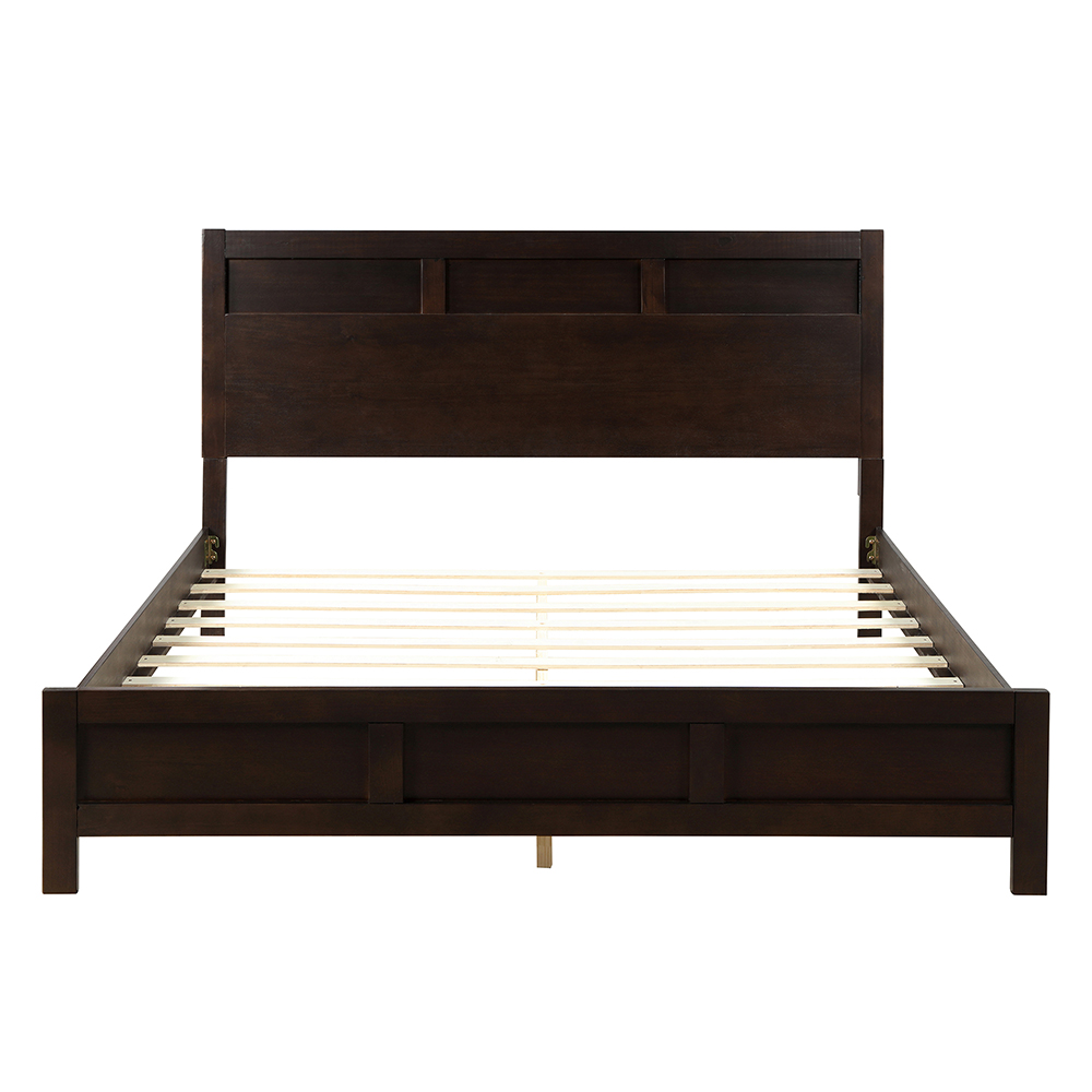 King Size Wooden Platform Bed Frame with Headboard, and Wooden Slats Support, No Spring Box Required (Frame Only) - Brown