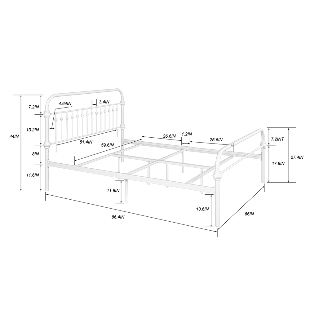 Full Size Platform Bed Frame with Headboard and Metal Slats Support, No Box Spring Needed (Only Frame) - White