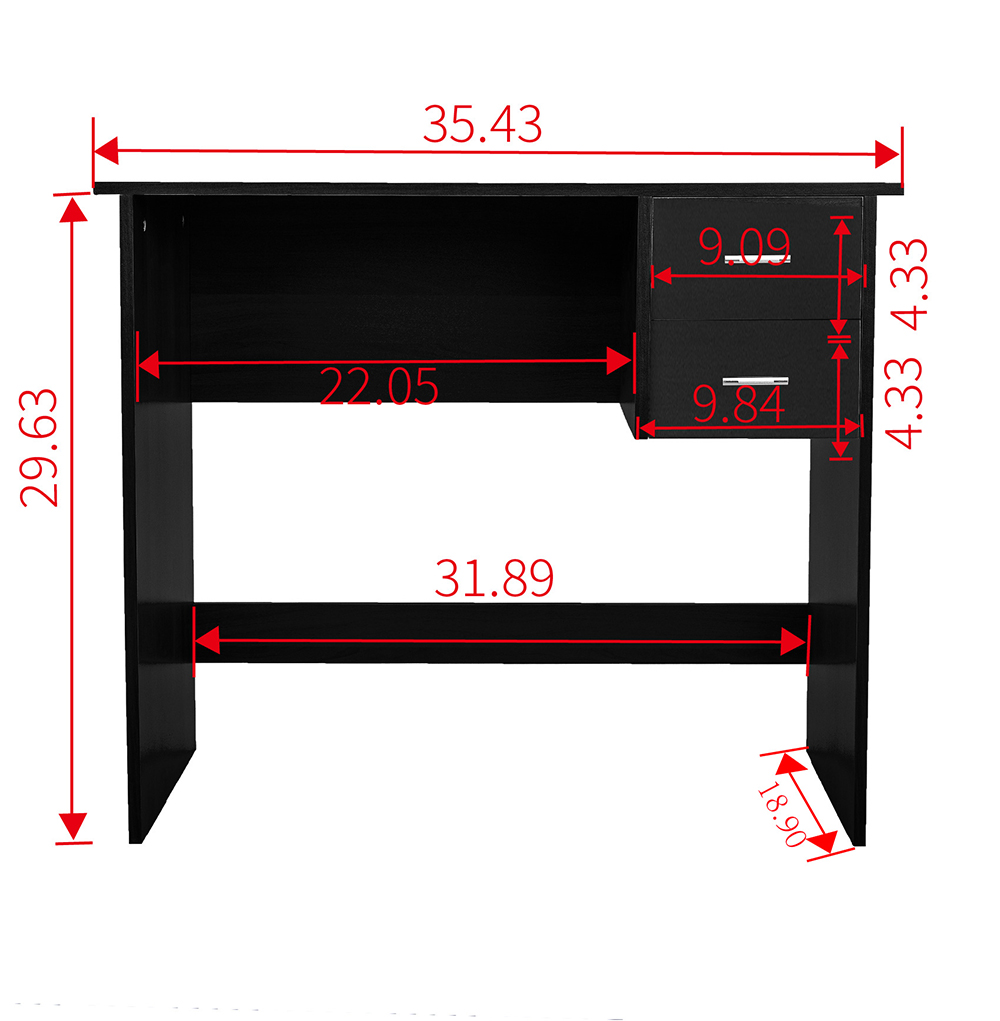 Home Office Computer Desk with 2 Pull-Out Storage Drawers and Stable Wooden Frame, for Game Room, Study Room, Small Space - Black