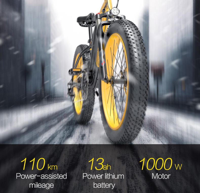 GOGOBEST GF600 Electric Bike 48V 13Ah Battery 1000W Motor 26x4.0 inch Fat Tire Aluminum Alloy Frame Shimano 7-speed Shift Max Speed 40km/h 110KM Power-assisted mileage Range LCD Display IP54 Waterproof - Black Yellow