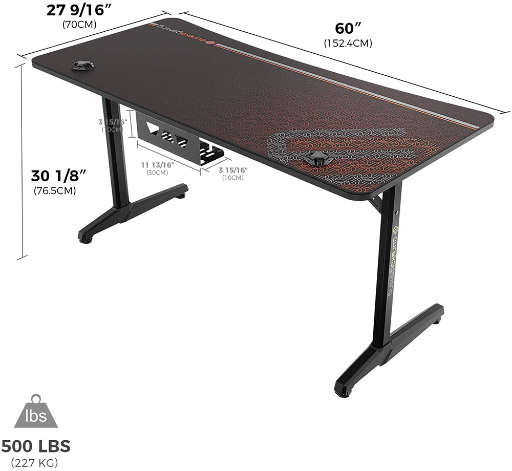 Home Office 60" Gaming Desk with Metal Frame, for Game Room, Small Space, Study Room - Black