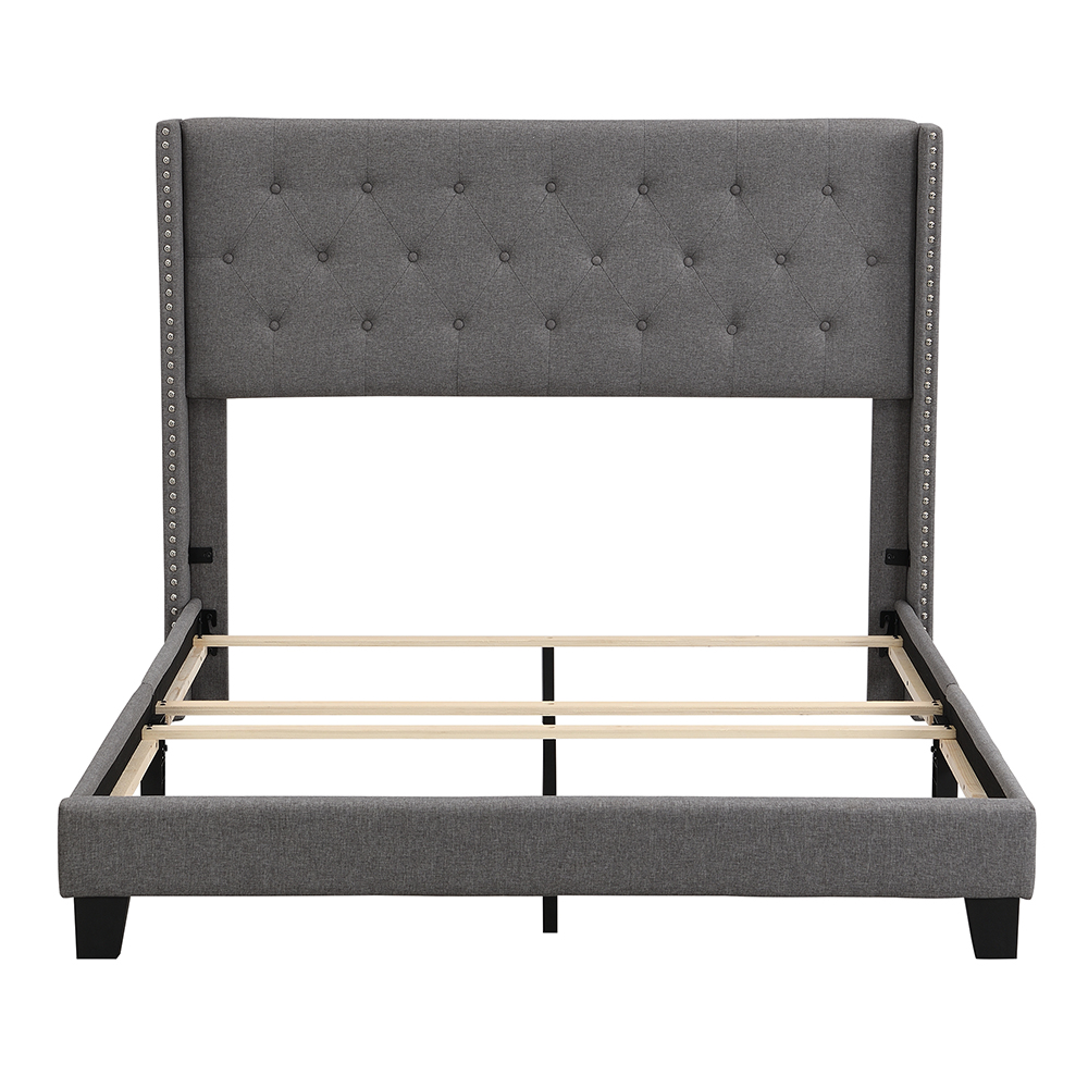 Queen Size Linen Fabric Upholstered Platform Bed Frame with Headboard and Wooden Slats Support, Box Spring Needed (Only Frame) - Gray