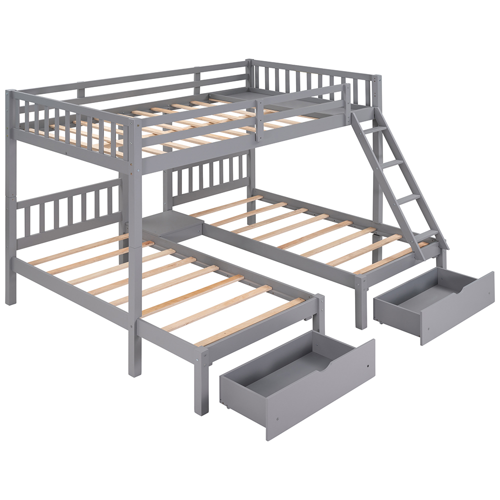 Full-Over-Twin Size Detachable Bunk Bed Frame with 2 Storage Drawers, Ladder, and Wooden Slats Support, for Kids, Teens, Boys, Girls (Frame Only) - Gray