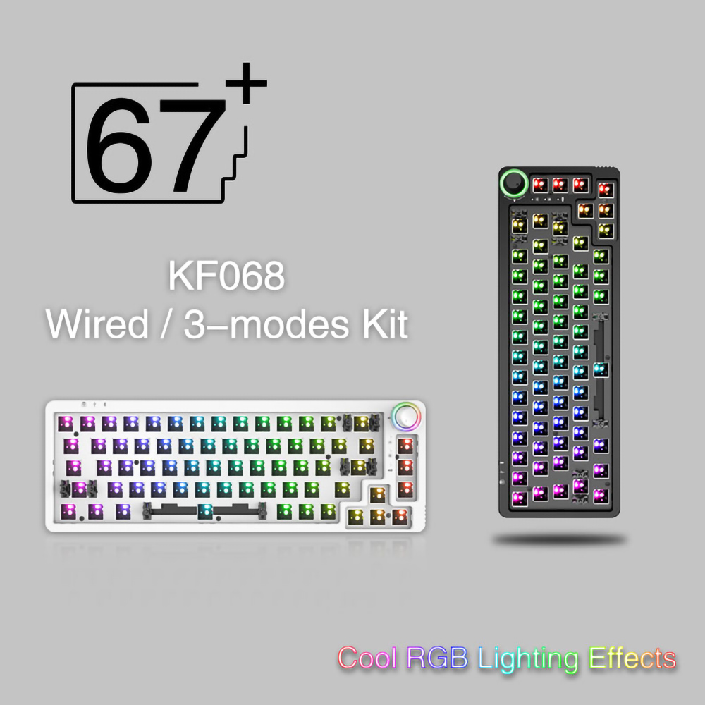 ACGAM KF068 68keys Gaming Mechanical Keyboard Customized Kit Hot-Swappable 3 Modes Built-in 2400mAh Lithium Battery Compatible 3/5 Pins Switches - Pinkl