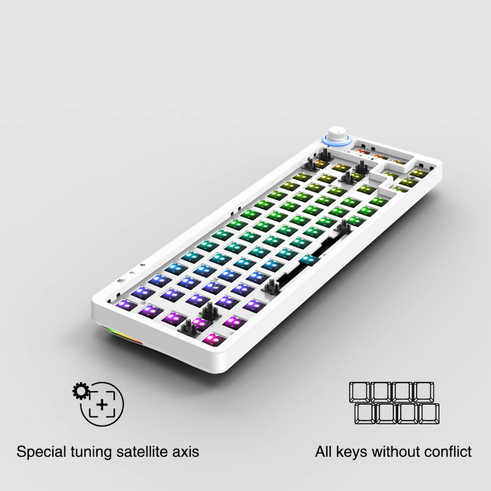 ACGAM KF068 68keys Gaming Mechanical Keyboard Customized Kit Hot-Swappable 3 Modes Built-in 2400mAh Lithium Battery Compatible 3/5 Pins Switches - Pinkl