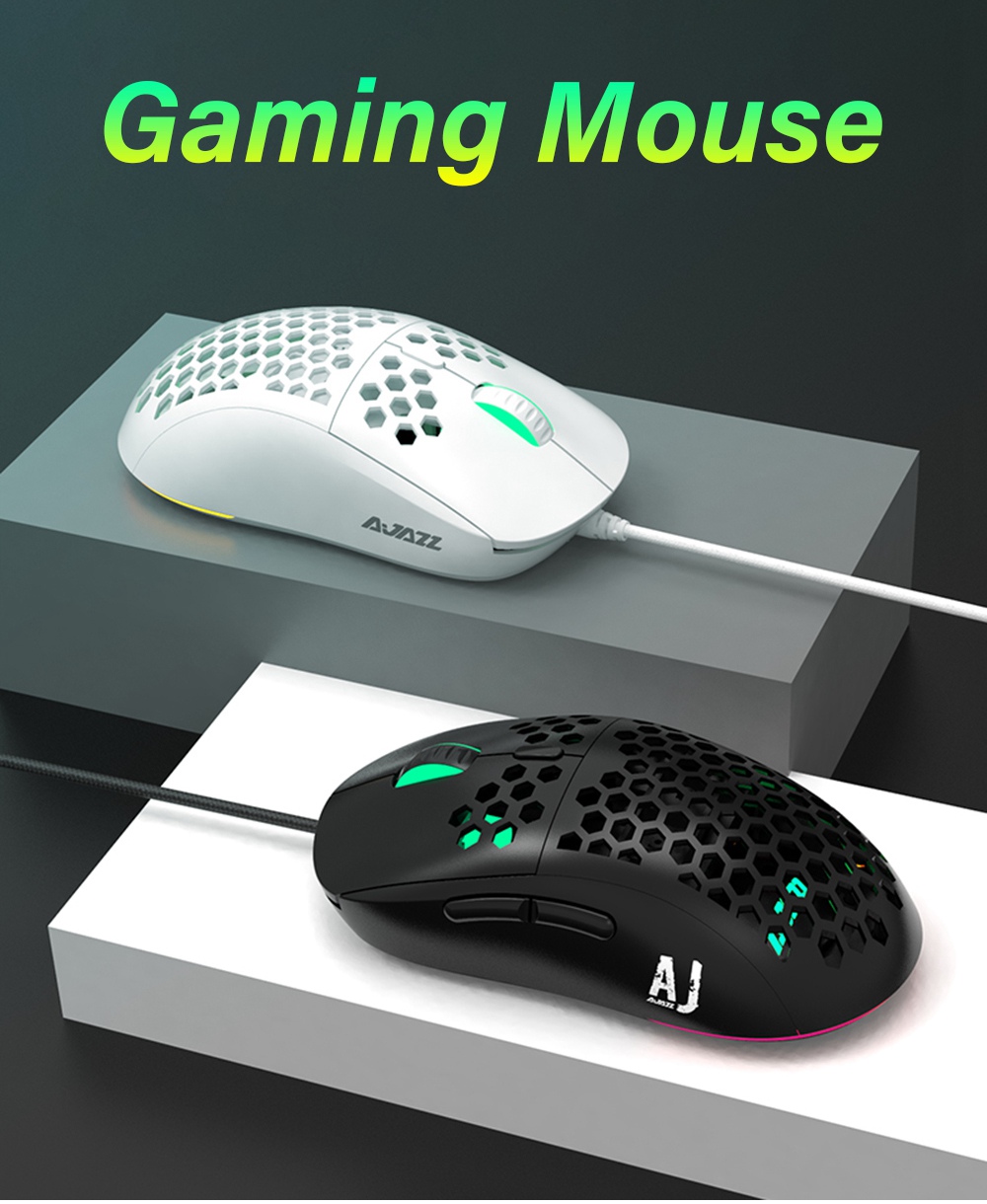Ajazz AJ380 Ultralight Optical Wired Gaming Mouse RGB Lights Adjustable Compatible with Windows 2000 / XP / Vista / 7 / 8 / 10 - White