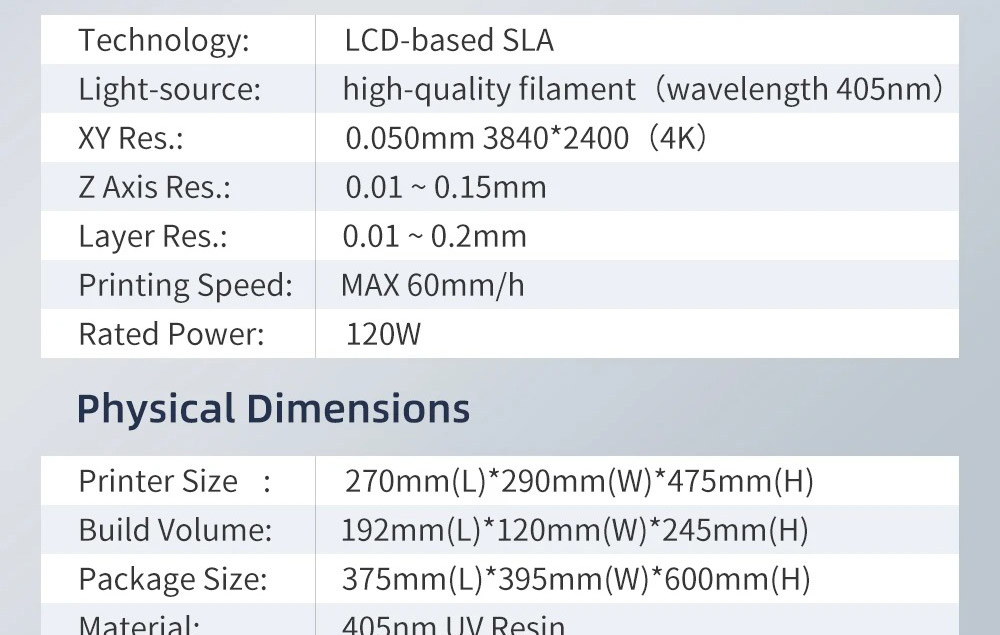 Anycubic Photon Mono X 3D Printer 192x120x245mm Large Build Volume 8.9 inch 4K Monochrome LCD UV Resin