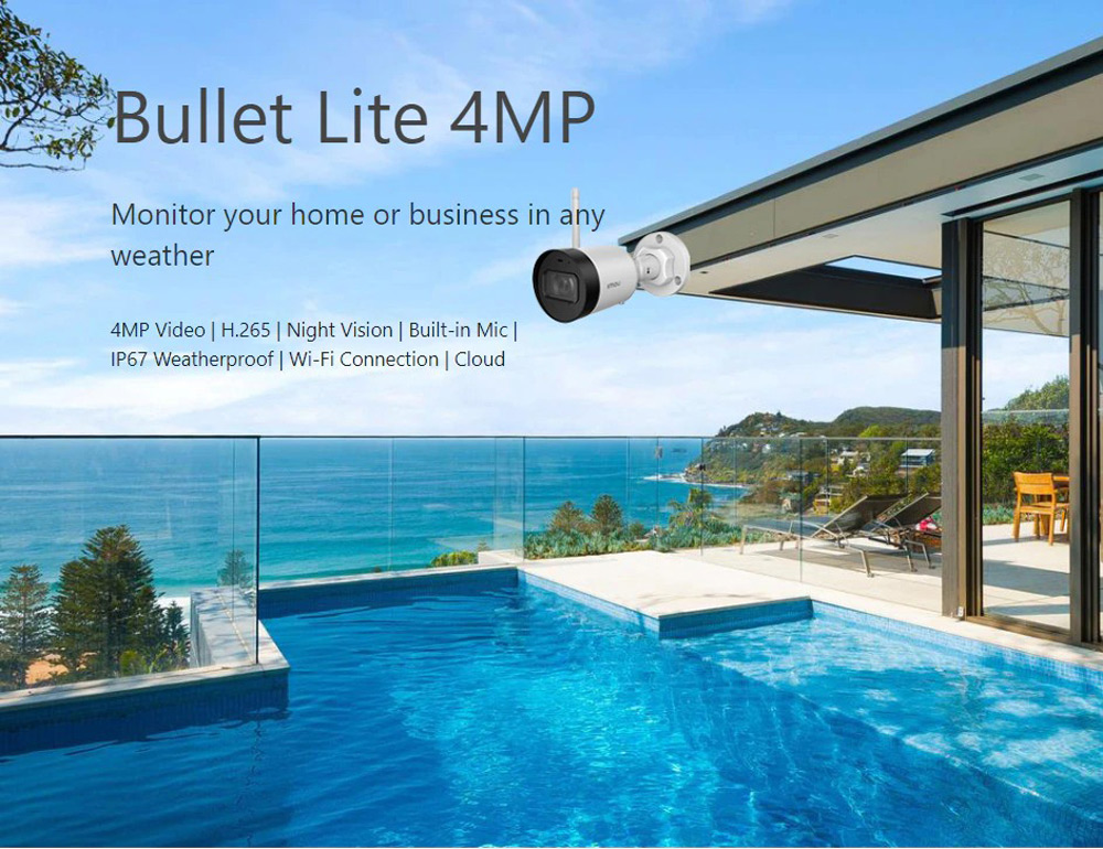 Dahua IMOU Bullet Lite Outdoor Security Camera 4MP Video Night Vision IP67 Weather Resistant WiFi Connection Home Company Security Monitor - White