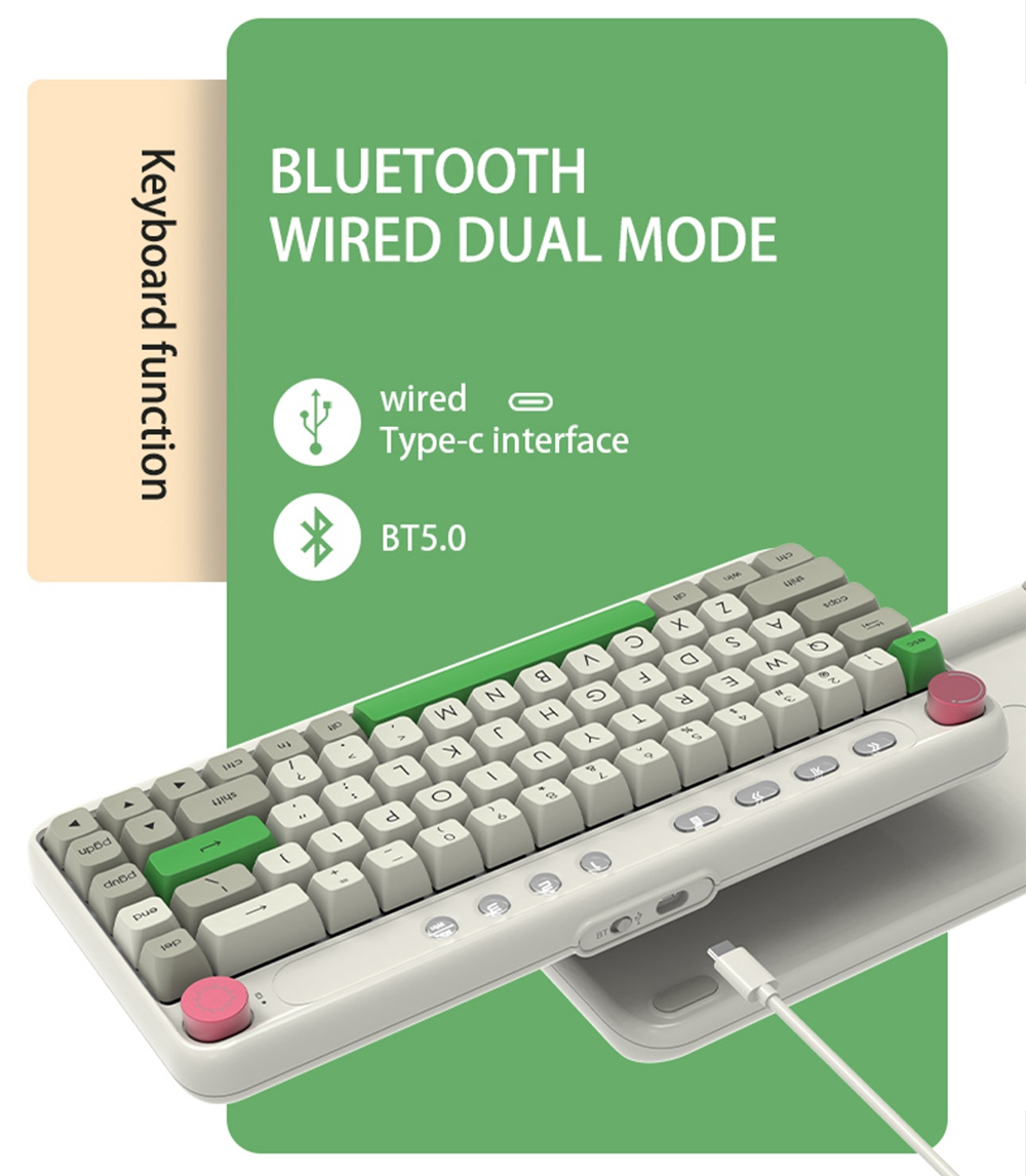 First Blood B21 Retro dual-mode mechanisch toetsenbord met 68 toetsen en achtergrondverlichting - kersenblauwe schakelaar
