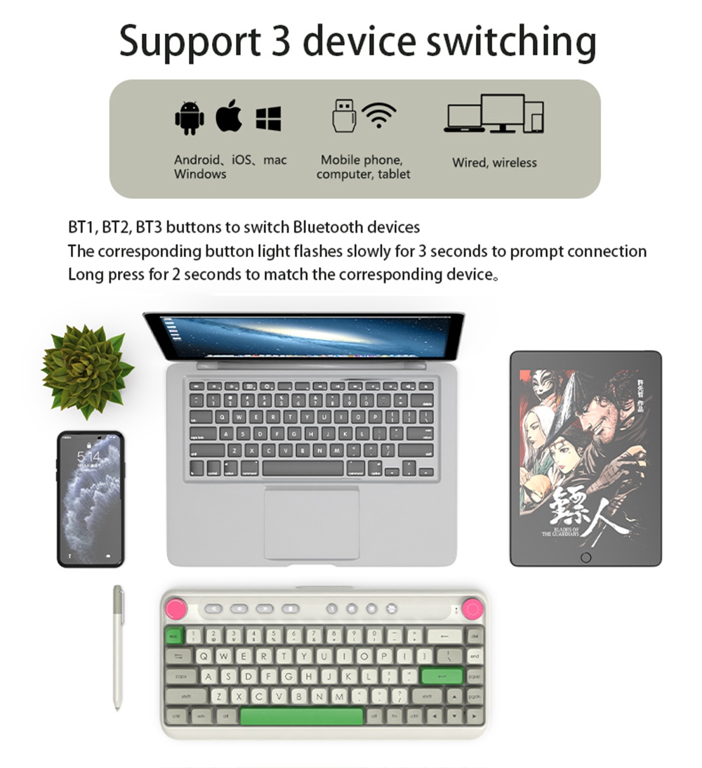 First Blood B21 Retro dual-mode mechanisch toetsenbord met 68 toetsen en achtergrondverlichting - kersenblauwe schakelaar