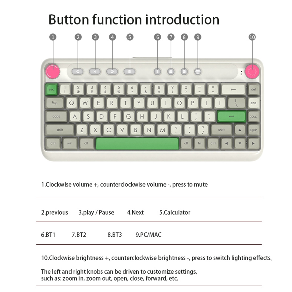 First Blood B21 Mechanische Retro-Dual-Mode-Tastatur mit 68 Tasten und Hintergrundbeleuchtung - Cherry Blue Switch
