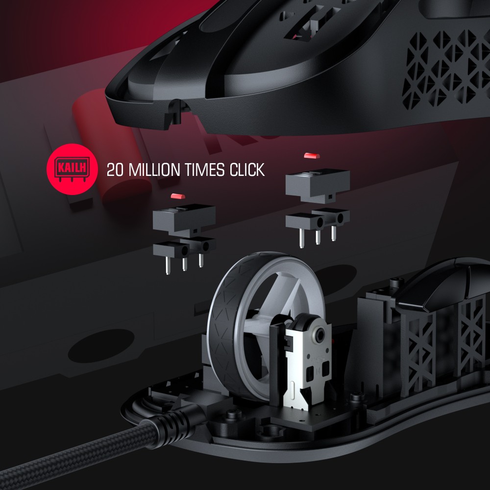 GameSir GM500 Ultralight bedrade gamingmuis RGB-licht Verstelbare 12000 DPI MAX PMW3360-sensor - zwart