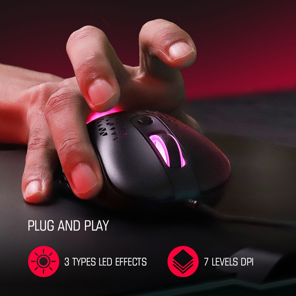 GameSir GM500 Ultralekka przewodowa mysz do gier RGB z regulacją światła 12000 DPI MAX PMW3360 Czujnik - czarny