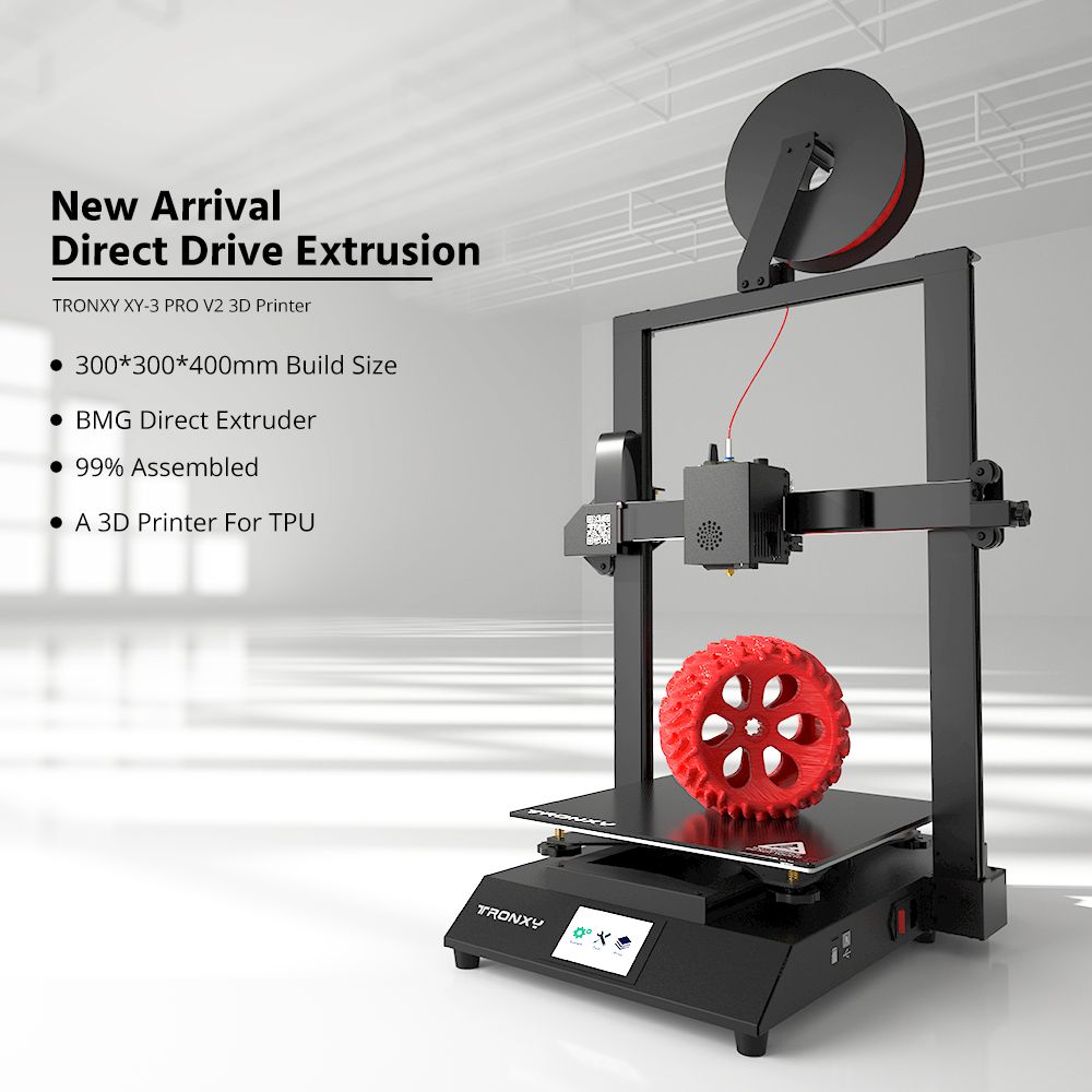 TRONXY XY-3 Pro V2 ไดรฟ์ตรง 3D เครื่องพิมพ์ 300x300x400 มม. อัพเกรด BMG Extruder 3D เครื่องพิมพ์ประกอบอย่างรวดเร็วพร้อมแท่นแก้ว