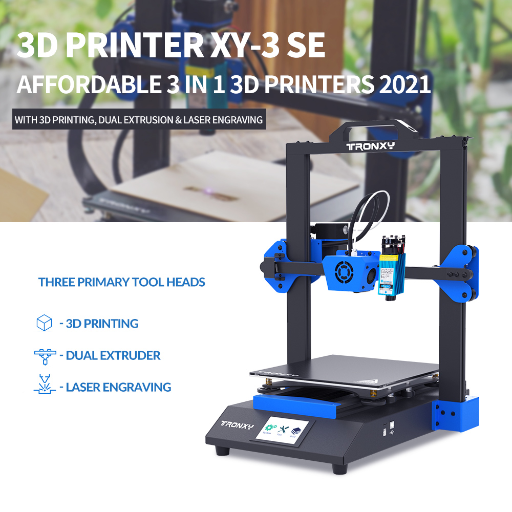 Tronxy XY-3 SE Single Dual Extruder Laser Engraving 3D Printer Ultra Silent Fast Assembly Double Z Motor Glass Plate 25