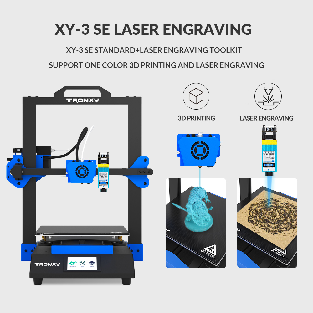 Tronxy XY-3 SE Single Dual Extruder Laser Engraving 3D Printer Ultra Silent Fast Assembly Double Z Motor Glass Plate 25