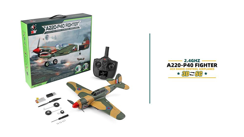XK A220 P40 2.4G 4CH 384mm Wingspan 3D/6G Mode Switchable 6-Axis Gyro RC Airplane RTF