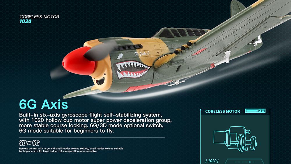 XK A220 P40 2.4G 4CH 384mm Wingspan 3D/6G Mode Switchable 6-Axis Gyro RC Airplane RTF