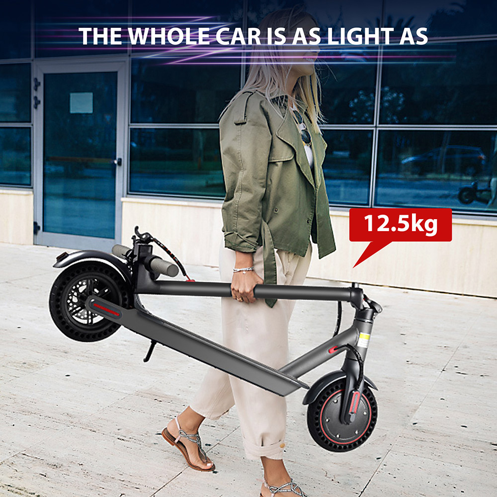 AOVO Q7 Folding Electric Scooter 8.5" 350W Motor 36V 10.4Ah Battery BMS 3 Speed Modes Disc Brake Max Speed 31KM/h LCD Display 25KM Long Range Aluminum Alloy Frame Support Bluetooth APP - Black