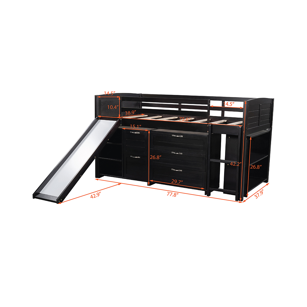 TwinSize Loft Bed Frame with Storage Espresso