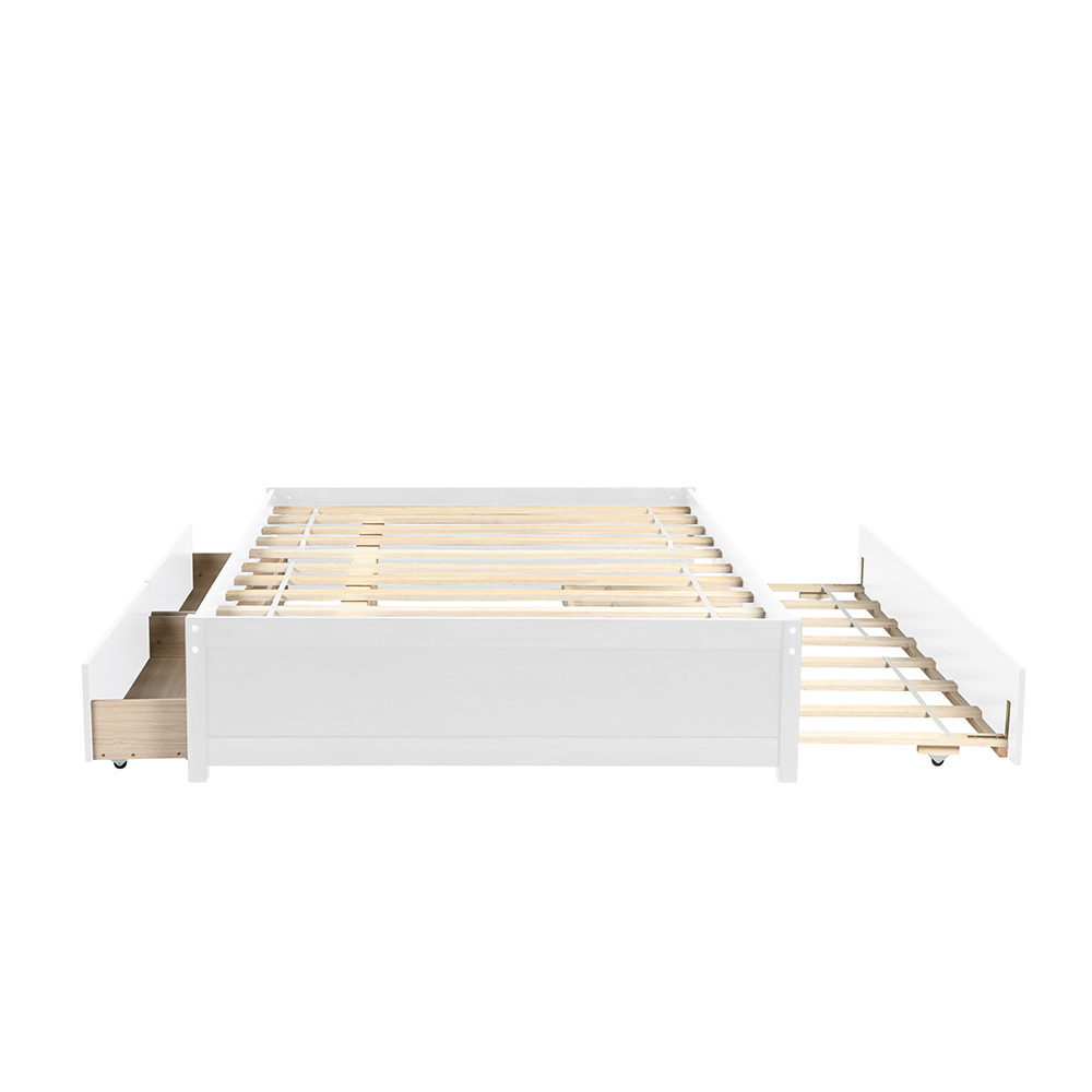 Full Size Platform Bed Frame with Twin Size Trundle, 2 Storage Drawers, and Wooden Slats Support, No Box Spring Needed (Only Frame) - White