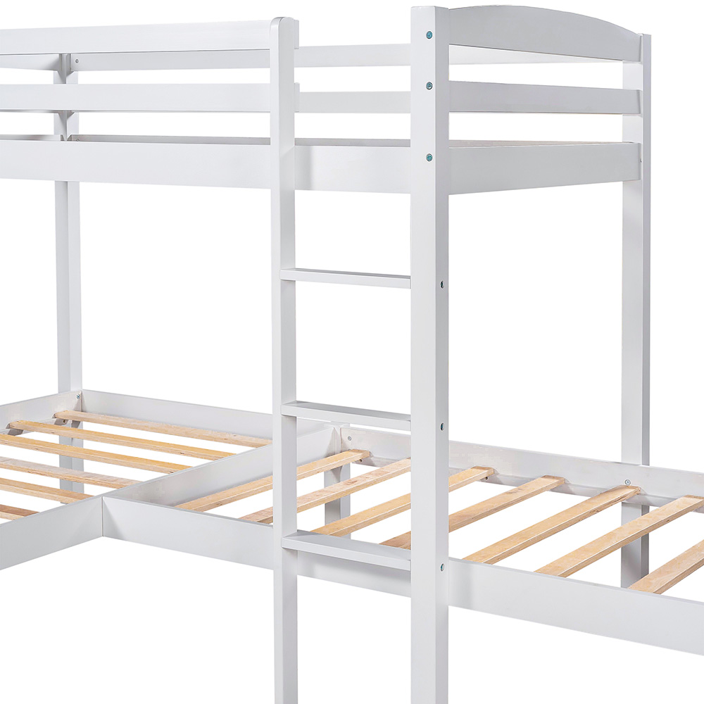 Twin-Over-Twin Size L-shaped Bunk Bed Frame with 2 Storage Drawers, Ladder, and Wooden Slats Support, for Kids, Teens, Boys, Girls (Frame Only) - White
