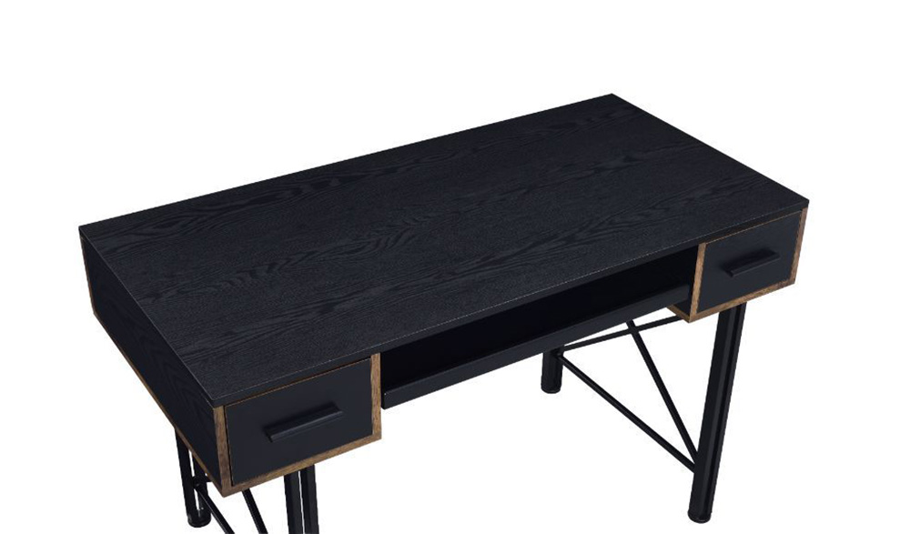 ACME Settea Computer Desk with 2 Storage Drawers, Particle Board Tabletop and Metal Frame, for Game Room, Small Space, Study Room - Black