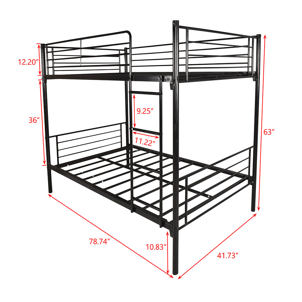 Twin-Over-Twin Size Bunk Bed Frame with Ladder, and Metal Slats Support, No Spring Box Required, for Kids, Teens (Frame Only) - Black
