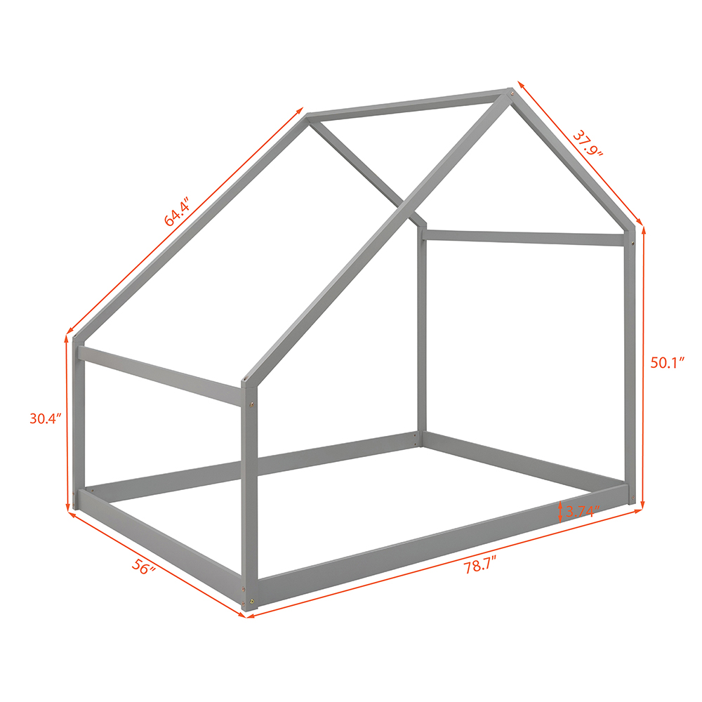 Full Size House-shaped Platform Bed Frame, Box Spring Needed (Only Frame) - Gray
