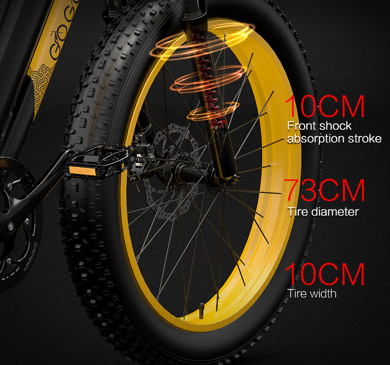 GOGOBEST GF600 Electric Bike 48V 13Ah Battery 1000W Motor 26x4.0 inch Fat Tire Aluminum Alloy Frame Shimano 7-speed Shift Max Speed 40km/h 110KM Power-assisted mileage Range LCD Display IP54 Waterproof - Black Yellow