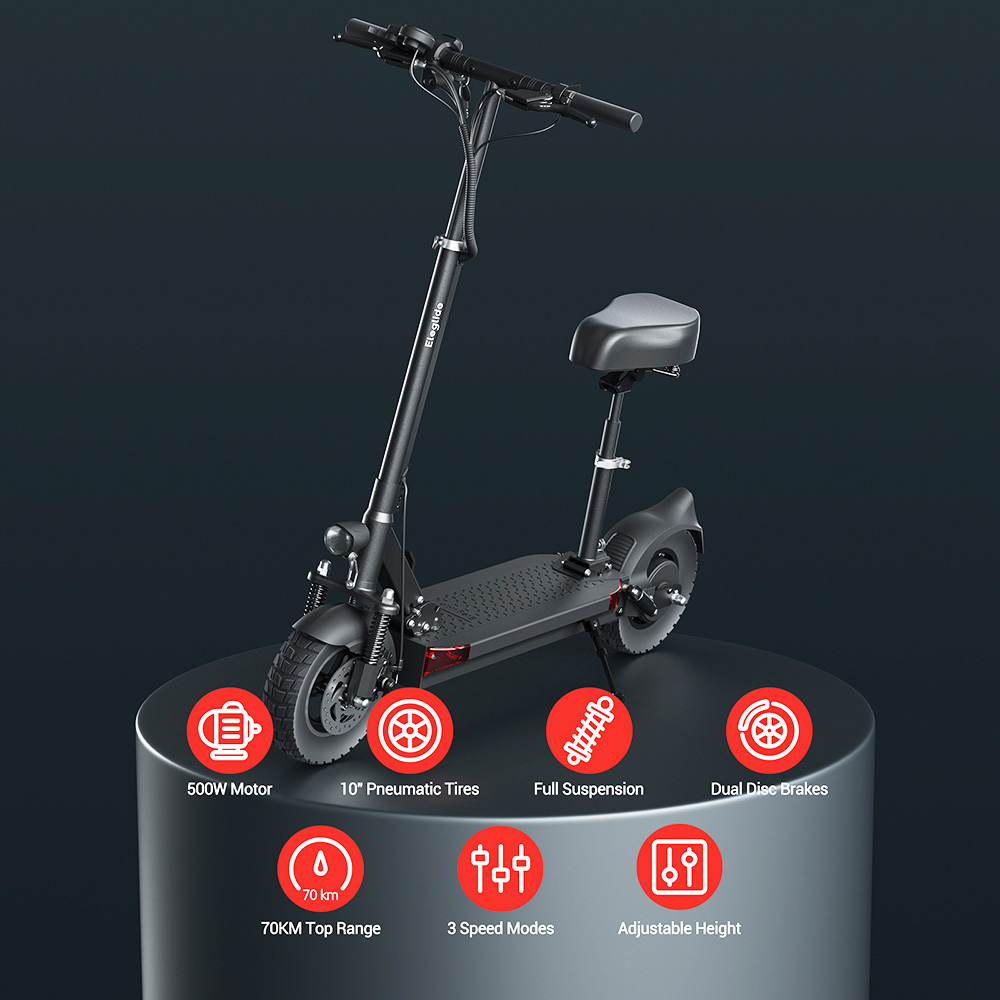 Eleglide D1 Off-road Folding Electric Scooter 10" Pneumatic Tires 500W Motor 48V 18Ah Battery 45km/h Max Speed up to 70km Max Range Front & Rear Disc Brake - Black