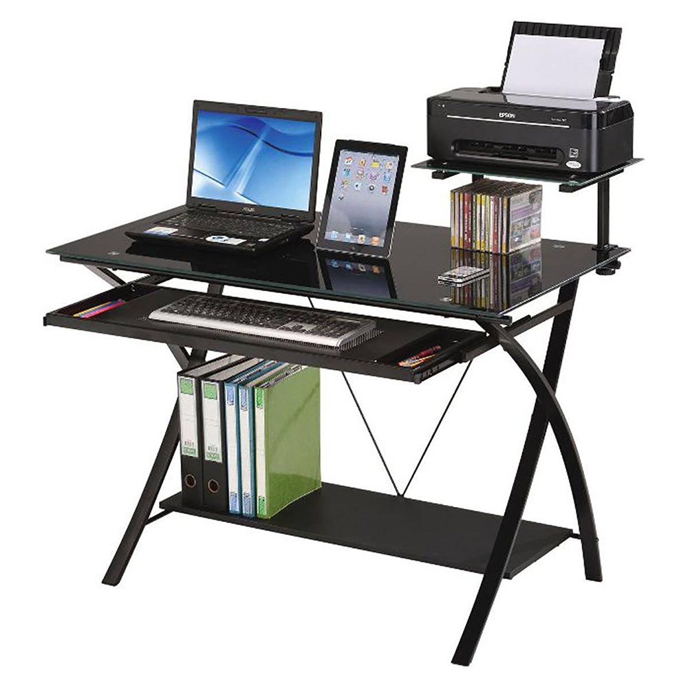 ACME Erma Computer Desk with Tempered Glass Tabletop and Metal Frame, for Game Room, Small Space, Study Room - Black